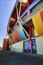 Colourful facade of a football stadium