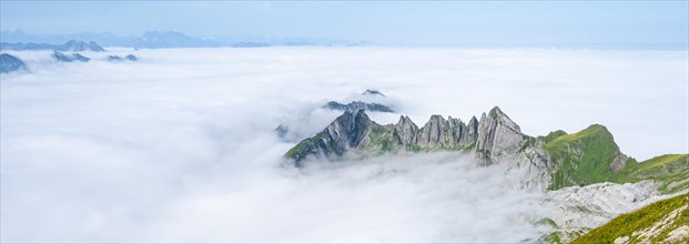 Mountain peak above the sea of clouds on Saentis