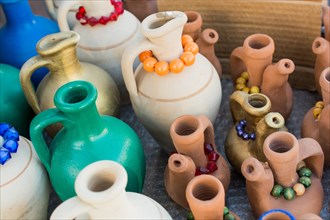 Traditional clay pottery in the market for sale in Istanbul in Turkey