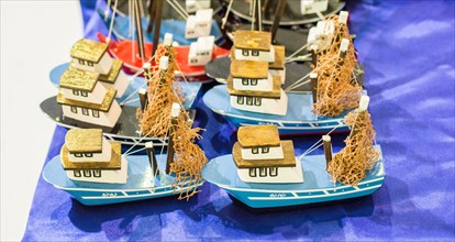 Set of mini size colorful model boats
