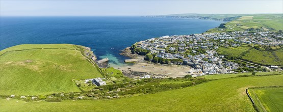 Aerial panorama of Port Isaac