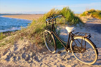 Bicycle by the sea with view of the beach