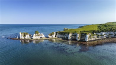 Aerial panorama of the chalk coast Old Harry Rocks