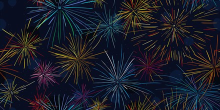 Decorative seamless pattern with colored fireworks