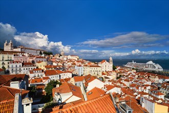 View of Lisbon famous postcard view from Miradouro de Santa Luzia tourist viewpoint over Alfama old city district