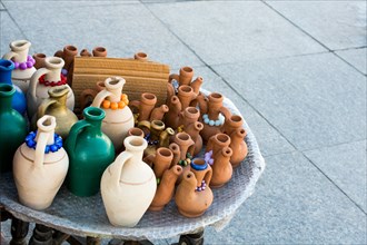 Traditional clay pottery in the market for sale in Istanbul in Turkey