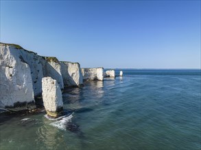 Aerial view of the chalk coast Old Harry Rocks