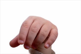 View of a hand of a baby on a white background