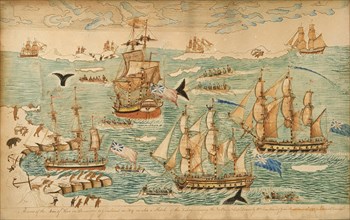 A view of the conquerors with their sailing ships on a voyage of discovery to Greenland
