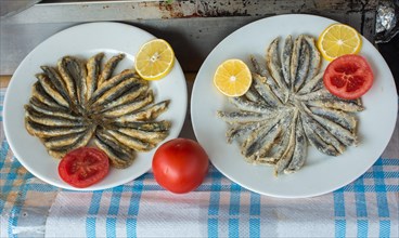 Tray with ready to fry anchovies fish fish as seafood