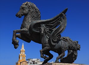 Puerta del Reloj Tower and Horse Statue Monumento a los Pagasos