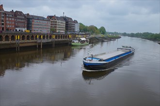 View of the Weser with cargo ship