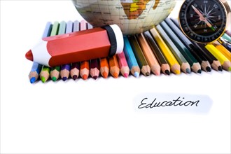 Colour pencils with globe