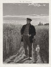 Farmer with a pipe and wooden shoes in a grain field
