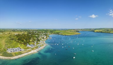 Aerial panorama of the harbour village of Rock on the River Camel