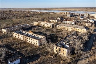 Aerial of collapsed buildings in Kurchatov