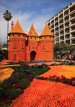 Replica of a castle with lemons and oranges