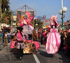 Groups in fantasy costumes at the street parade in Menton