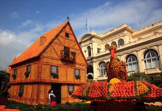 Half-timbered house and stork's nest with stork