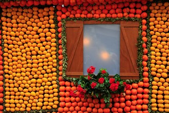 Replica of a half-timbered house with lemons and oranges