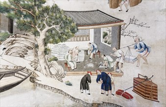 Detail of Chinese wallpaper from the artisan life of the Chinese