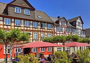 Half-timbered houses with outdoor gastronomy in the historic old town