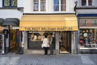 Confectionery shop for traditional Belgian waffles in the old town of Bruges