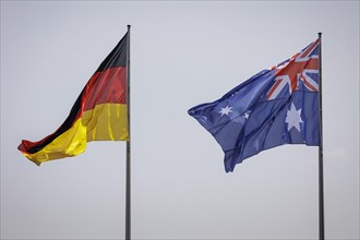 The flags of Germany and Australia in front of the Federal Chancellery in Berlin