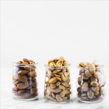 Almonds cashewnuts pistachios marble backdrop