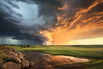 Heavy thunderclouds over a wide landscape