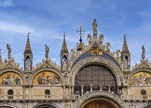 Details of main facade of St Mark's or San Marco cathedral in Venice. Italy. UNESCO World Heritage city