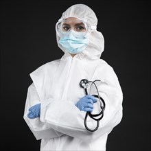 Female doctor wearing special medical equipment