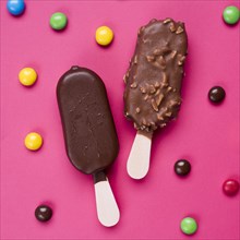 Top view chocolate ice creams candy