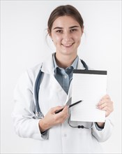 Portrait doctor holding prescription