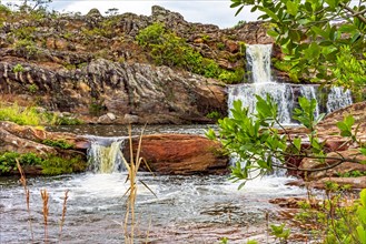 Waterfalls among the rocks and vegetation in Biribiri in Diamantina