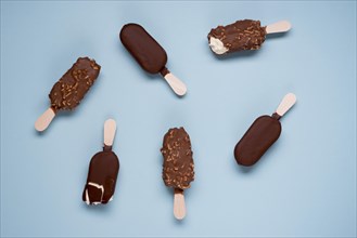 Selection tasty chocolate ice cream table