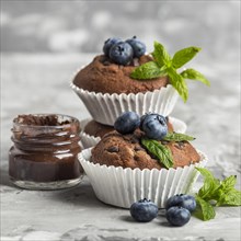 Delicious muffins chocolate fruit
