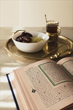 Ramadan concept with open quran dates