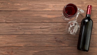 Wine bottle wooden background