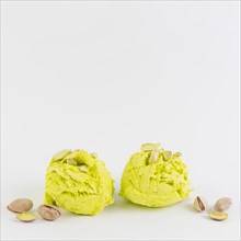 Pistachio ice cream white background