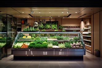 Fruit and vegetable shelf in supermarket