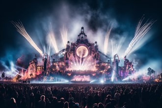 Concert stage at a huge rave festival