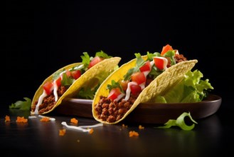 Appetisingly presented crispy taco shells with meat filling