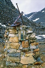 Memorial site with a anker for the Andree polar expedition in Svalbard