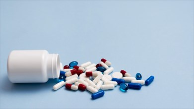 White pill container blue background