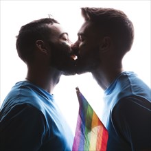 Gay couple kissing tenderly