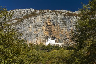 The Serbian Orthodox monastery Ostrog high up in a rock