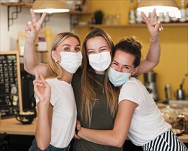 Front view young women with face mask
