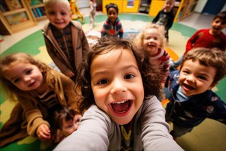 Children playing happily in the kindergarten