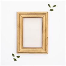 Flat lay wooden frame with white background